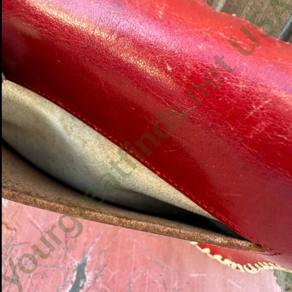 Vintage Mexican Red & White Leather Shoulder Bag Purse - Picture 3 of 14